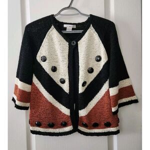 WD-NY Womens Knit Cardigan 3/4 Sleeve Single Button Closure Cotton Blend Black S